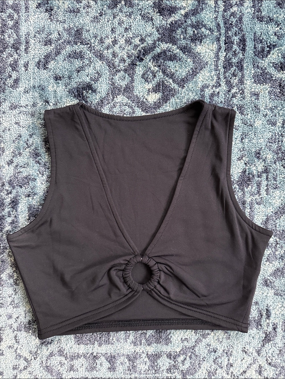 Black V-Neck Ring-Front Sleeveless Crop Top